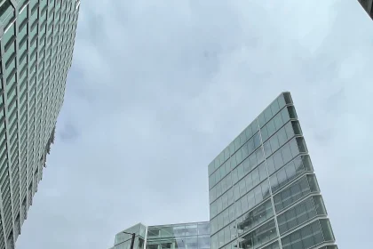 Contemporary office building with a landscaped green frontage