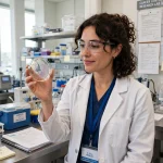 Laboratory researcher examining samples for a personalised vaccine study